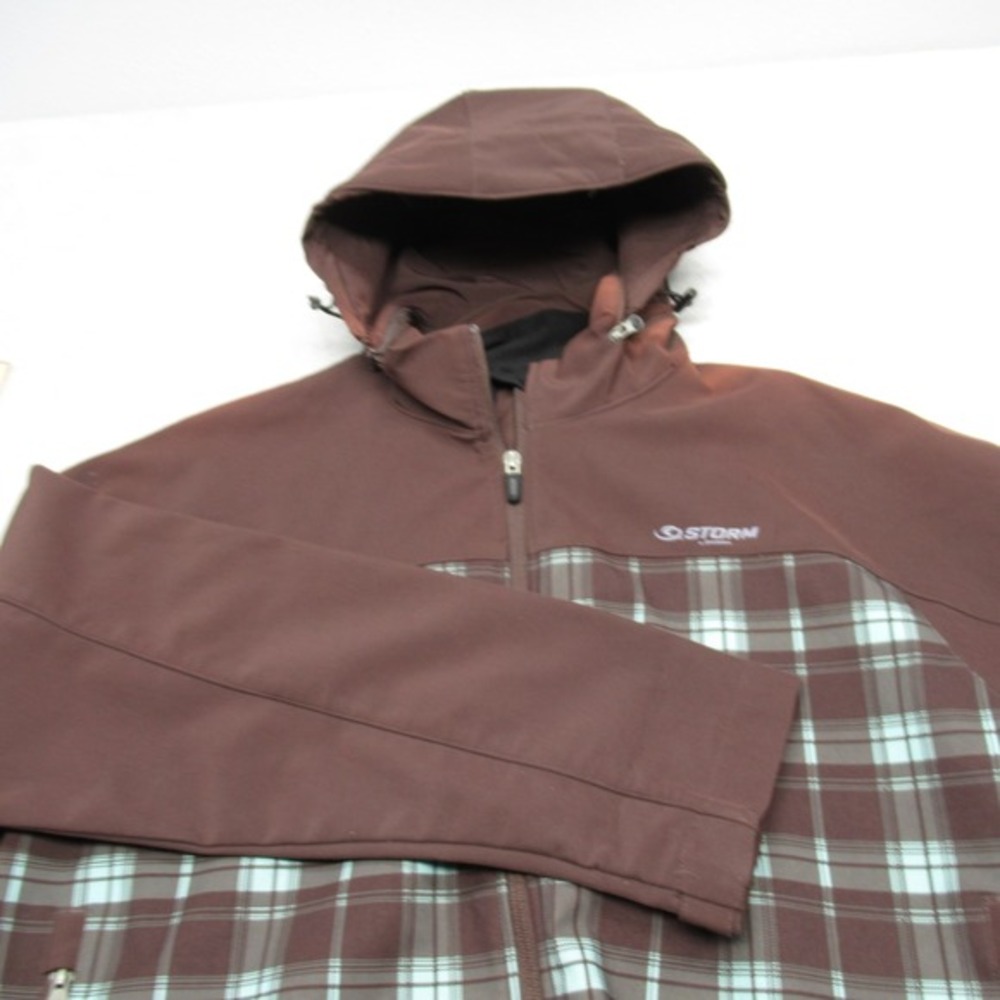 Dickies Storm Jacket Women 2XL Brown Plaid Hooded Full Zip Fleece Line Softshell - Picture 2 of 15